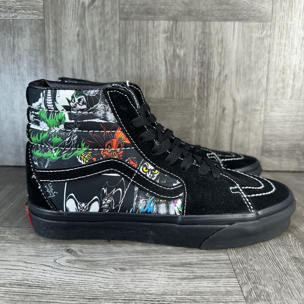Vans Sk8-Hi Sneakers Womens 7 Disney Villains Black Suede High Top NEW